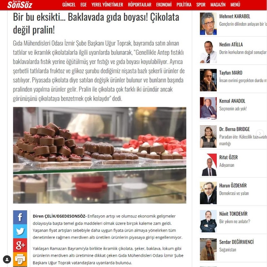 BİR BU EKSİKTİ… BAKLAVADA GIDA BOYASI! ÇİKOLATA DEĞİL PRALİN!