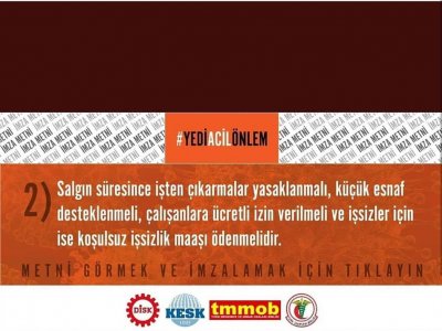 DİSK KESK TMMOB VE TTBCOVİD19 SALGINI İLE ETKİN MÜCADELE DE HALKIN SAĞLIĞINIİŞİNİ VE AŞINI KORUMAK İÇİN 7 ÖNLEM AÇIKLADI