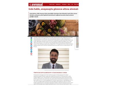 EVRENSEL GAZETESİGIDA GÜVENLİĞİGIDA GÜVENCESİYÖNETİM KURULU BAŞKANIMIZ CEMİL GÜLSU 