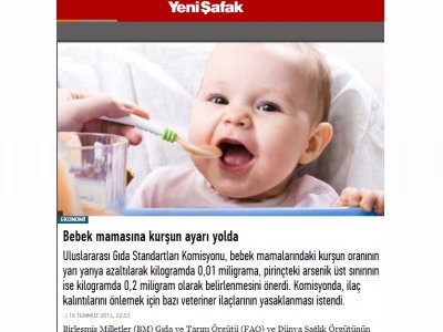 YENİ ŞAFAK GAZETESİBEBEK MAMASINA KURŞUN AYARI YOLDA