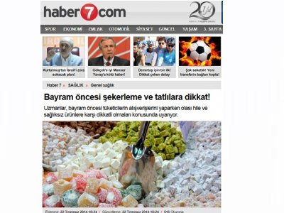 HABER 7 İNTERNET SİTESİBAYRAM ÖNCESİ ŞEKERLEME VE TATLILARA DİKKAT 