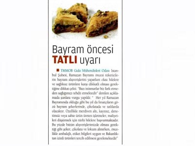 YENİ AKİT GAZETESİBAYRAM ÖNCESİ TATLI UYARI
