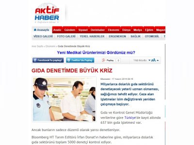GIDA DENETİMLERİ İLE İLGİLİ ŞUBE BAŞKANIMIZ SEDAT KURU`NUN KONU İLE İLGİLİ AÇIKLAMSININ BASINDAKİ YANSIMALARI