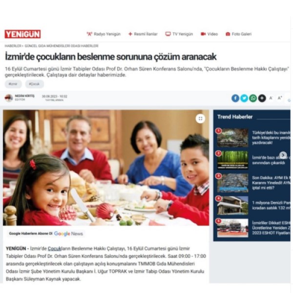 GAZETE YENİGÜN: "İZMİR'DE ÇOCUKLARIN BESLENME SORUNUNA ÇÖZÜM ARANACAK"