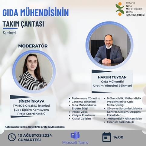  📢 ONLİNE / GIDA MÜHENDİSİNİN TAKIM ÇANTASI SEMİNER DUYURUSU