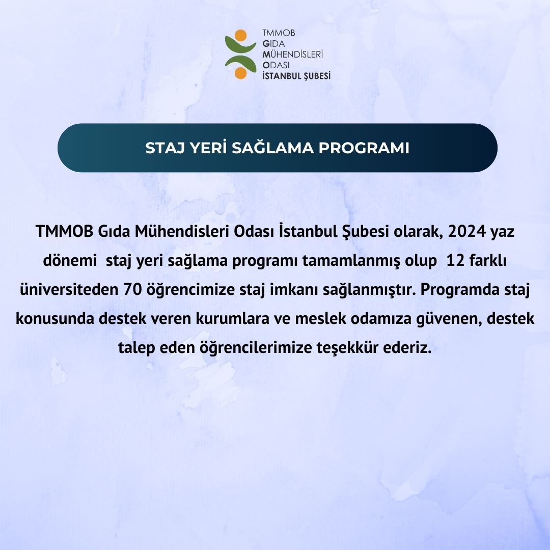 STAJ YERİ SAĞLAMA PROGRAMIMIZ BAŞARILI BİR ŞEKİLDE TAMAMLANMIŞTIR