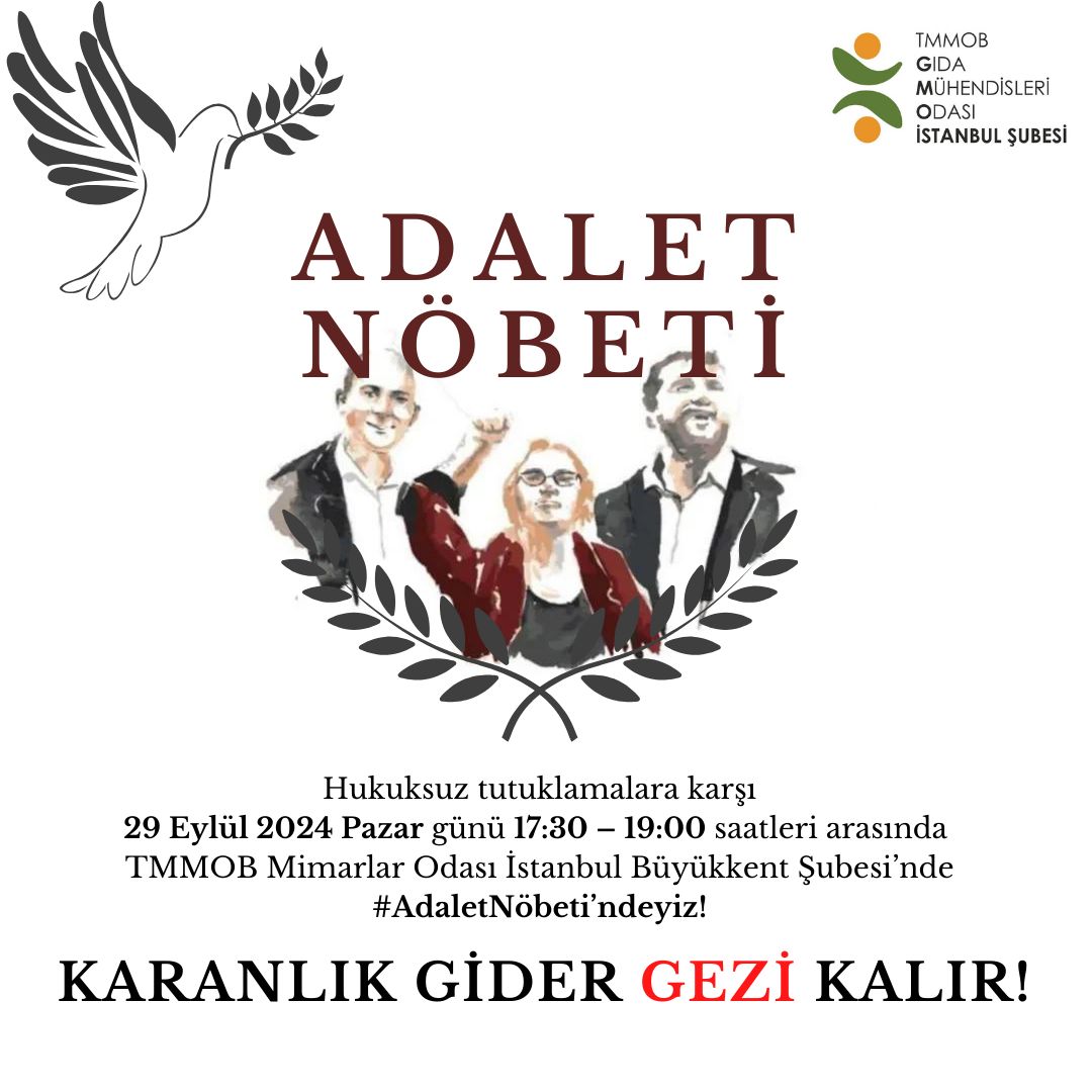  📢 HUKUKSUZ GEZİ TUTUKLAMALARINA KARŞI ADALET NÖBETİMİZ DEVAM EDİYOR! 29 EYLÜL 2024