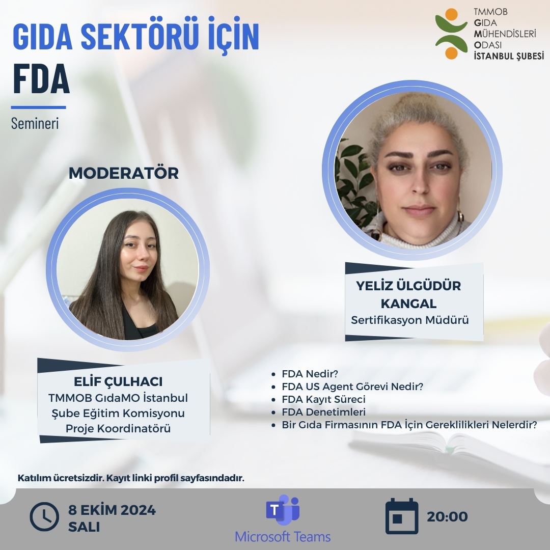 📢ONLİNE / GIDA SEKTÖRÜ İÇİN FDA SEMİNER DUYURUSU