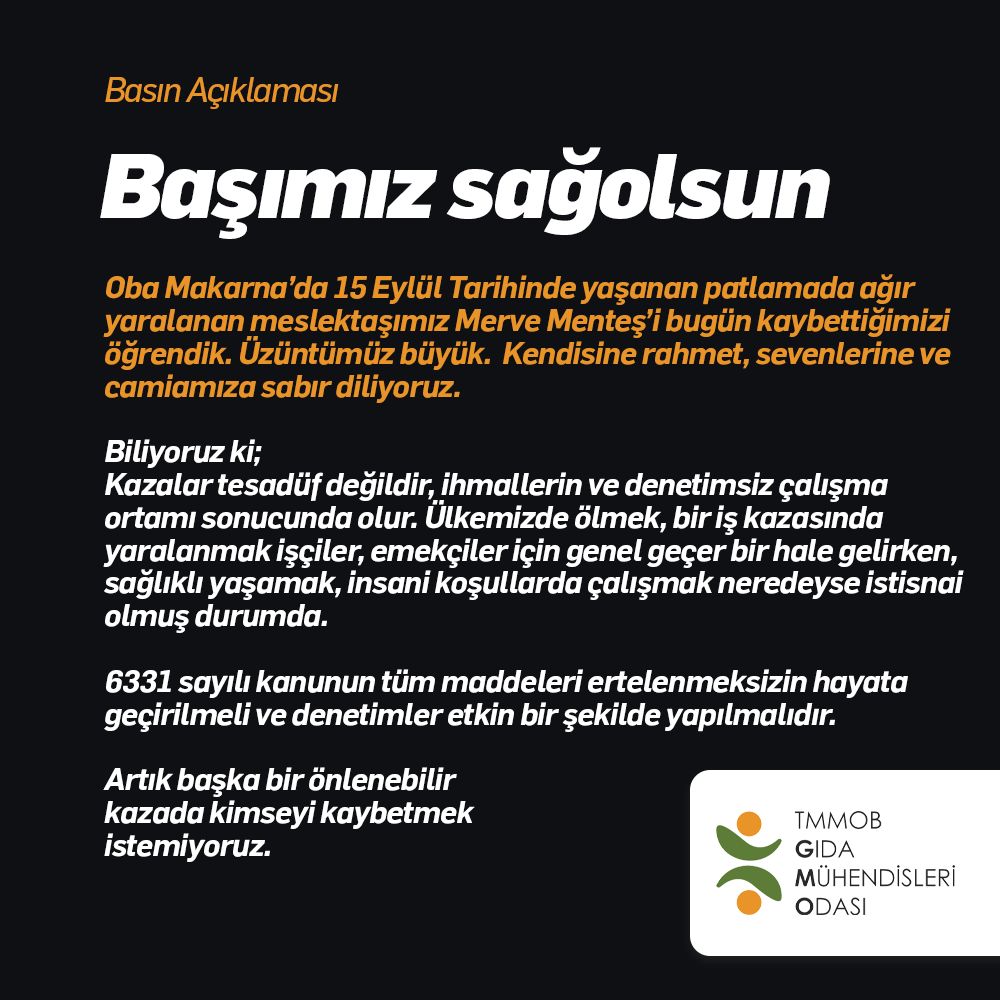 Başımız Sağolsun. Meslektaşımız Merve Menteş’i Kaybettik.