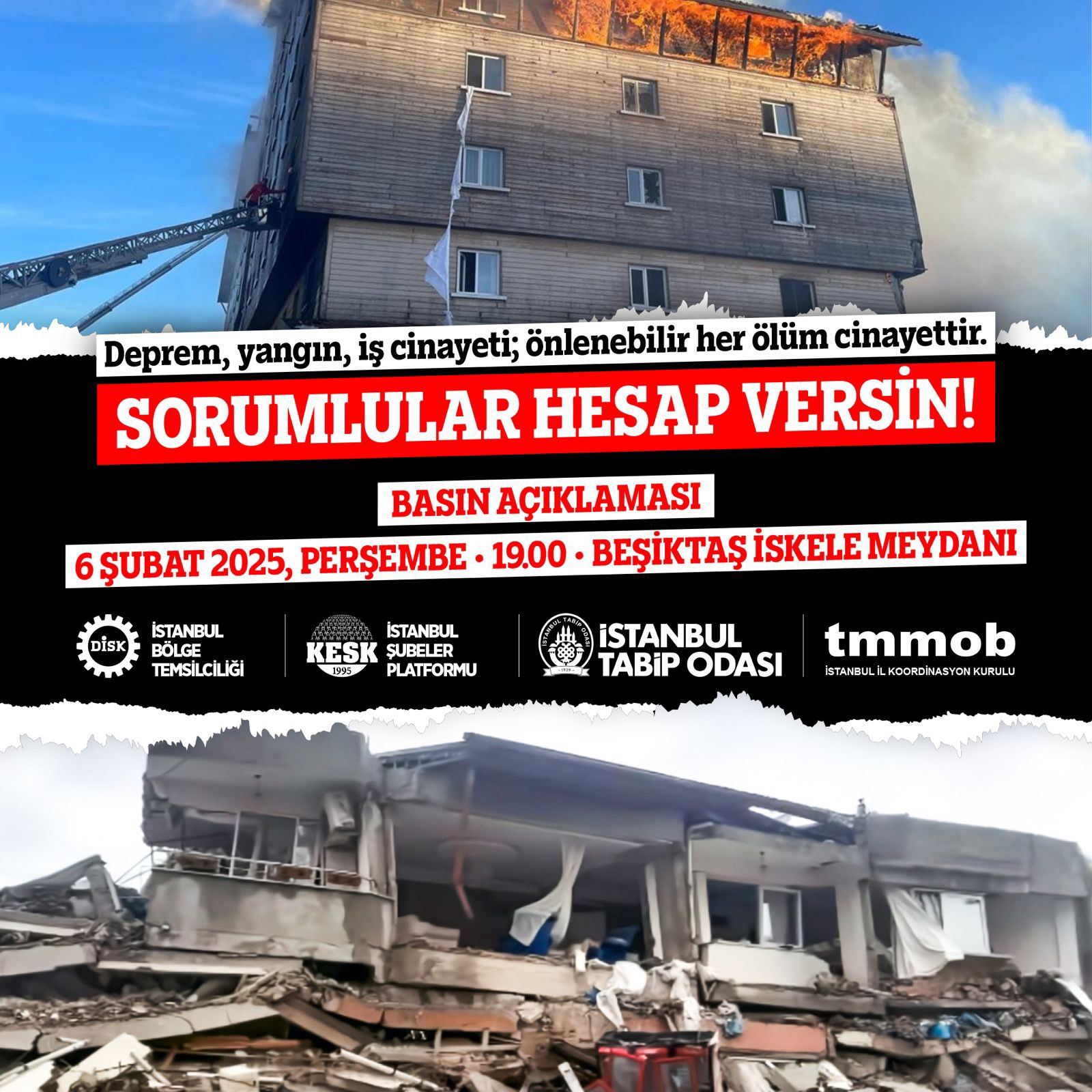 📢 TMMOB İSTANBUL İL KOORDİNASYON KURULU (İKK) 6 ŞUBAT DEPREMİNİN YILDÖNÜMÜ BASIN AÇIKLAMASINA ÇAĞRI