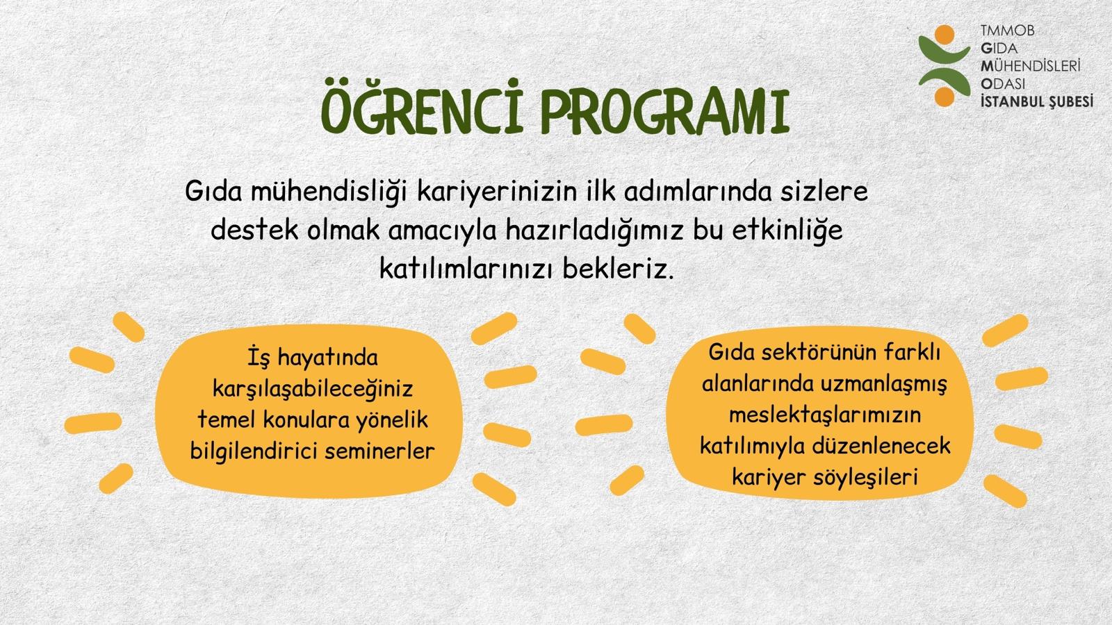 📢 TMMOB GIDAMO İSTANBUL ŞUBE/ GIDA MÜHENDİSLİĞİ ÖĞRENCİ SEMİNER PROGRAMI DUYURUSU