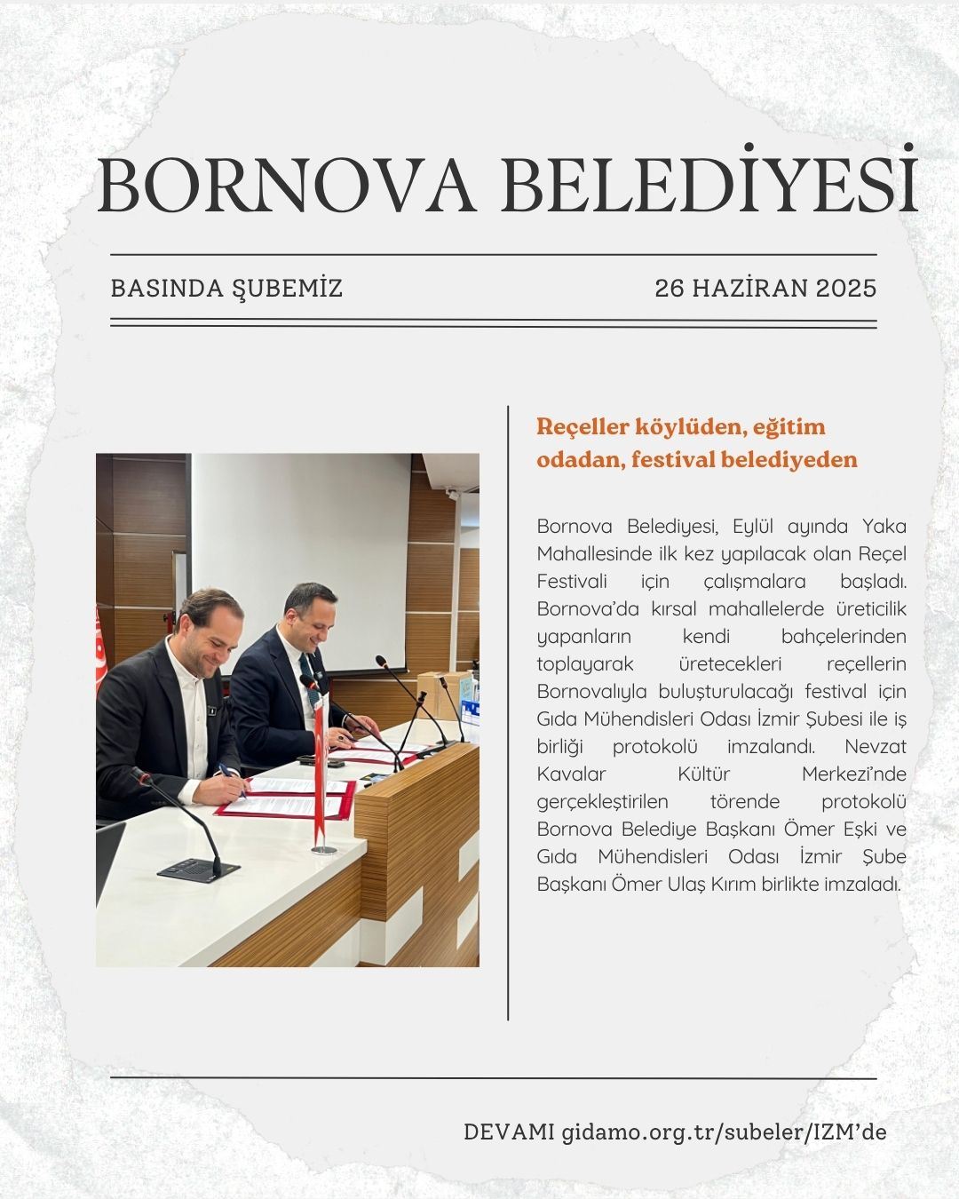 BORNOVA BELEDİYESİ İLE PROTOKOL - BASINA YANSIYANLAR