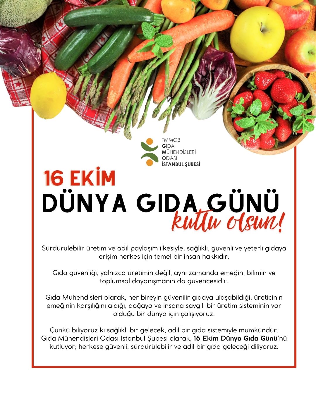 16 EKİM DÜNYA GIDA GÜNÜ KUTLU OLSUN!