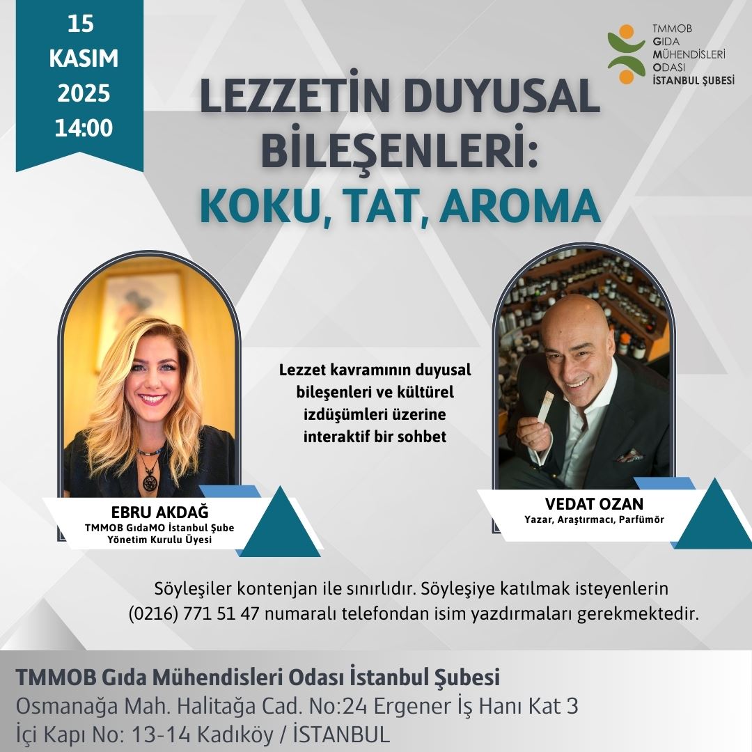 📢 İNTERAKTİF SÖYLEŞİ DUYURUSU/  LEZZETİN DUYUSAL BİLEŞENLERİ: KOKU, TAT, AROMA 