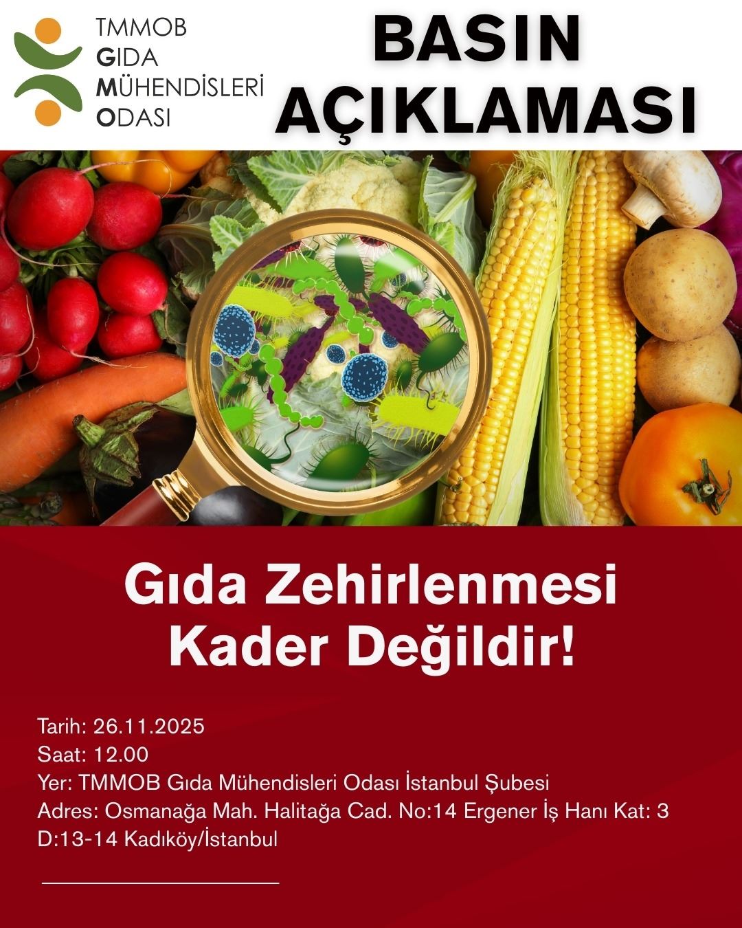 📢 BASIN TOPLANTISINA DAVET DUYURUSU / GIDA ZEHİRLENMELERİ KADER DEĞİLDİR