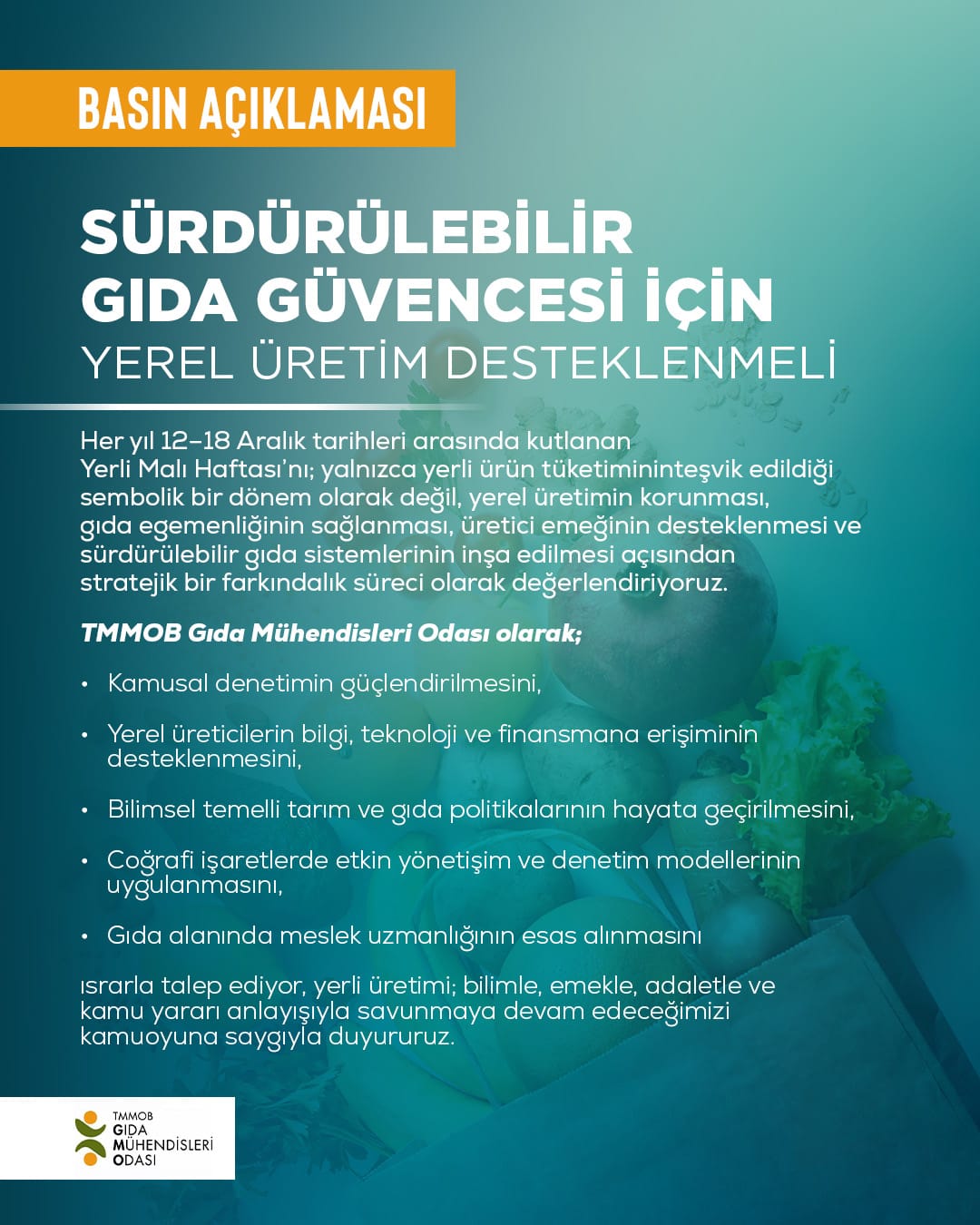 SÜRDÜRÜLEBİLİR GIDA GÜVENCESİ İÇİN YEREL ÜRETİM DESTEKLENMELİ