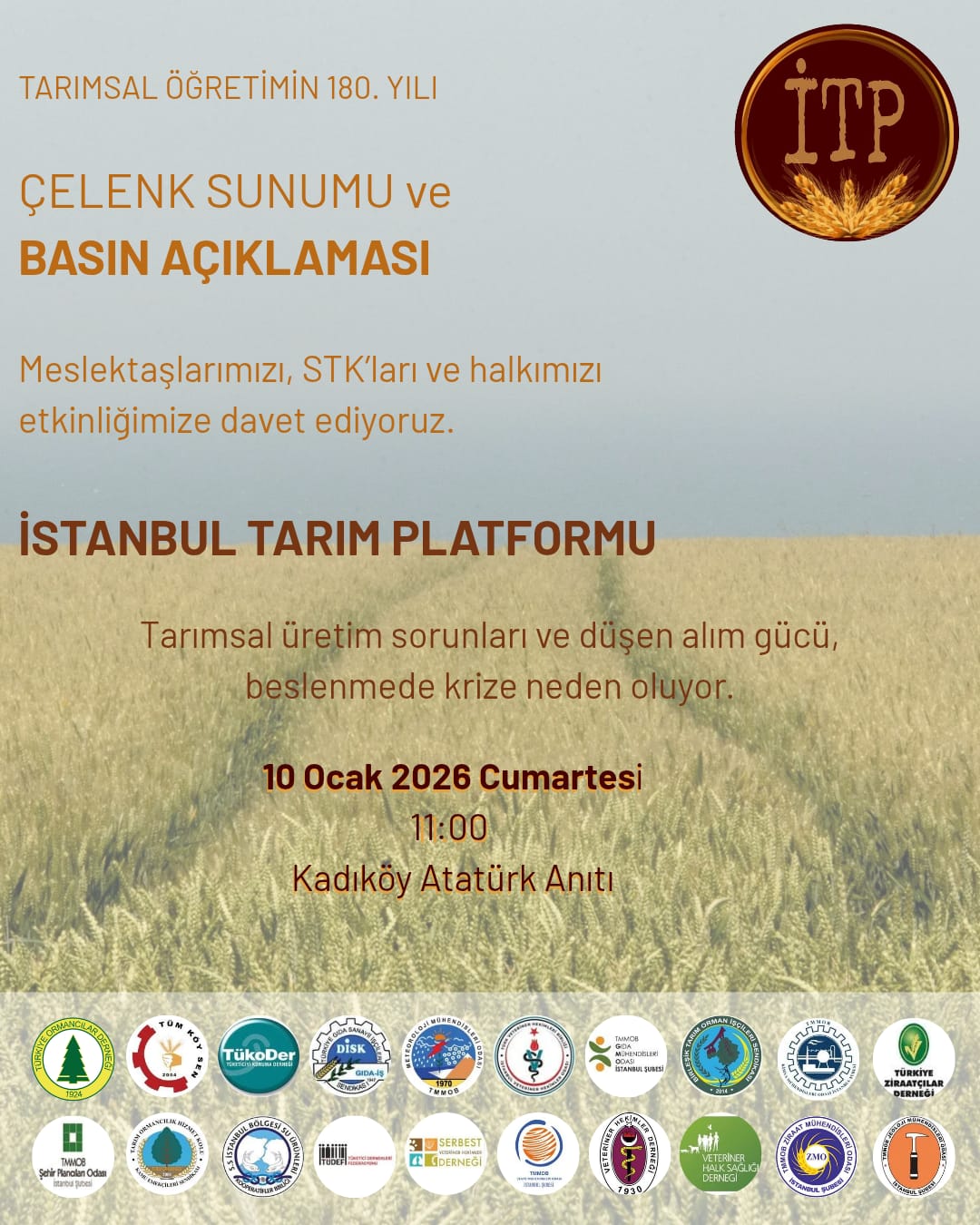 📢 İSTANBUL TARIM PLATFORMU / ÇELENK SUNUMU TÖRENİ VE BASIN AÇIKLAMASI DUYURUSU