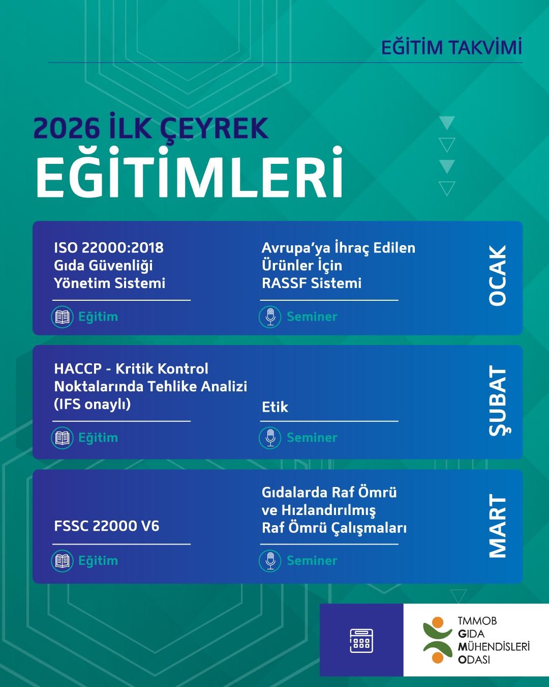 2026 Yılı İlk Çeyrek Eğitimleri/Seminerleri