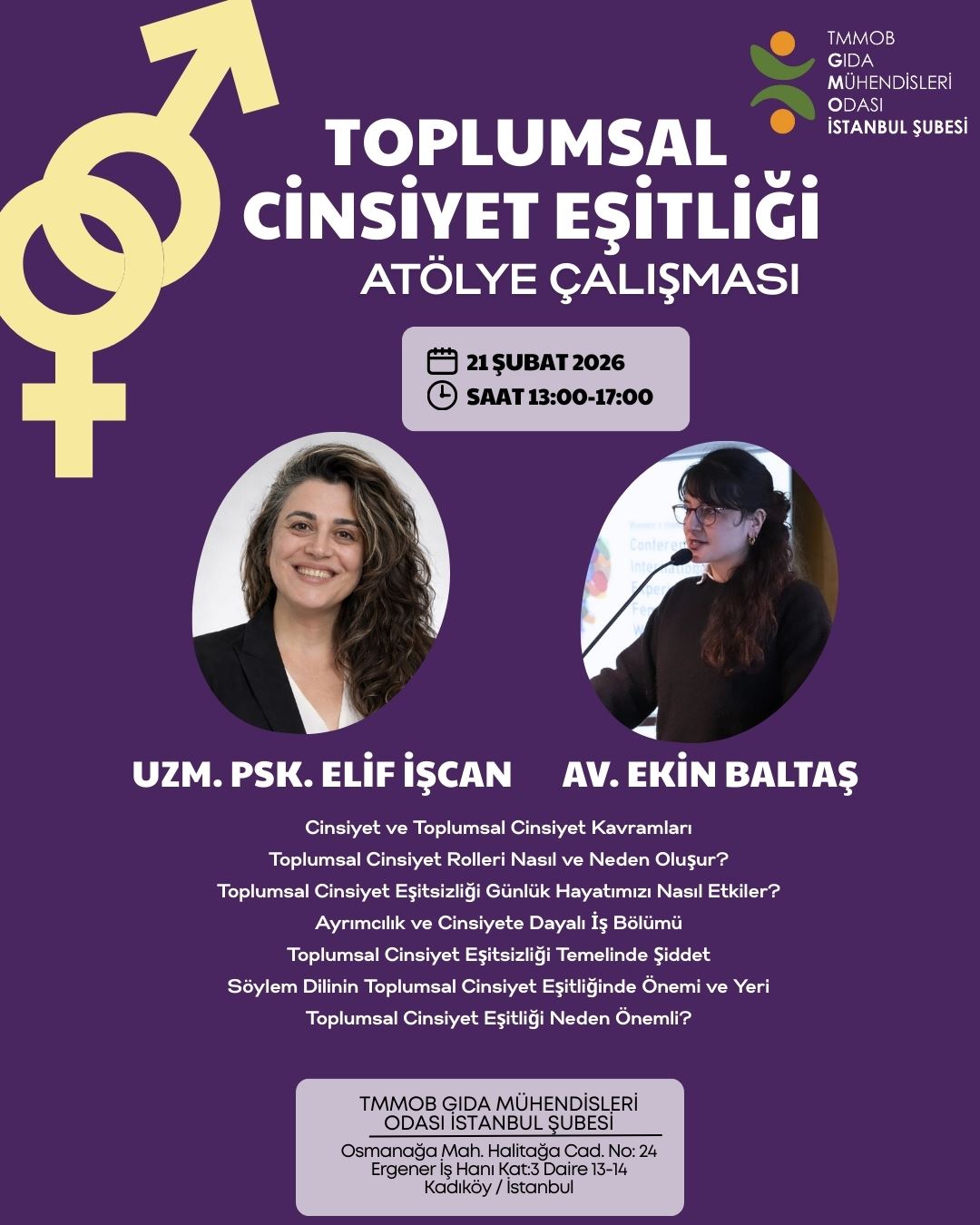 📢 TOPLUMSAL CİNSİYET EŞİTLİĞİ ATÖLYE ÇALIŞMASI DUYURUSU