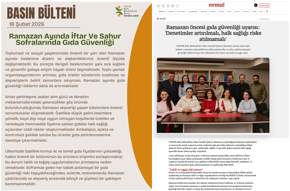 RAMAZAN AYINDA İFTAR VE SAHUR SOFRALARINDA GIDA GÜVENLİĞİNİN ÖNEMİNE DİKKAT ÇEKTİĞİMİZ BASIN AÇIKLAMAMIZ BASINDA YER ALDI