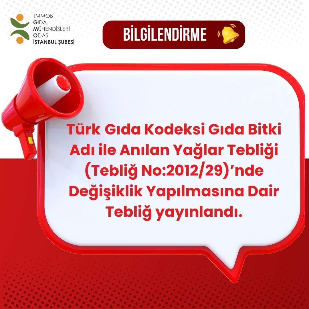 📢29.04.2026 TARİH VE 33238 SAYILI RESMİ GAZETE / TÜRK GIDA KODEKSİ BİTKİ ADI İLE ANILAN YAĞLAR TEBLİĞİ  (TEBLİĞ NO: 2012/29)’NDE DEĞİŞİKLİK YAPILMASINA DAİR TEBLİĞ  (TEBLİĞ NO: 2026/14)