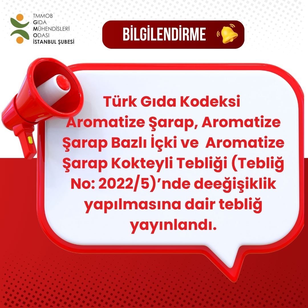 📢13.05.2026 TARİH VE 33252 SAYILI RESMİ GAZETE / TÜRK GIDA KODEKSİ AROMATİZE ŞARAP, AROMATİZE ŞARAP BAZLI  İÇKİ VE AROMATİZE ŞARAP KOKTEYLİ TEBLİĞİ (TEBLİĞ NO: 2022/5)’NDE  DEĞİŞİKLİK YAPILMASINA DAİR TEBLİĞ  (TEBLİĞ NO: 2026/13)