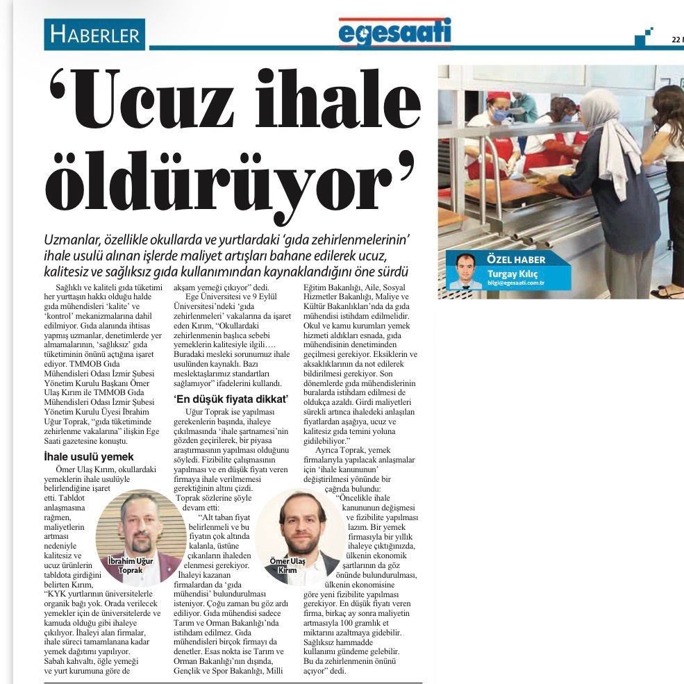 EGE SAATİ: UCUZ İHALEDE GIDA ZEHİRLENMESİ RİSKİ