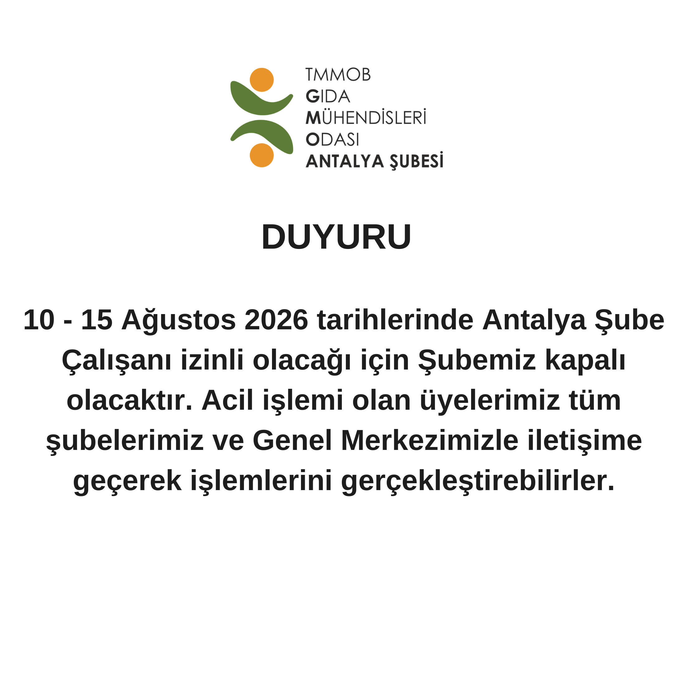 ŞUBE ÇALIŞMA TAKVİMİ