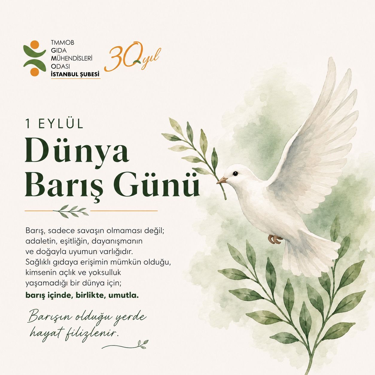 🕊️ 1 Eylül Dünya Barış Günü kutlu olsun 🕊️