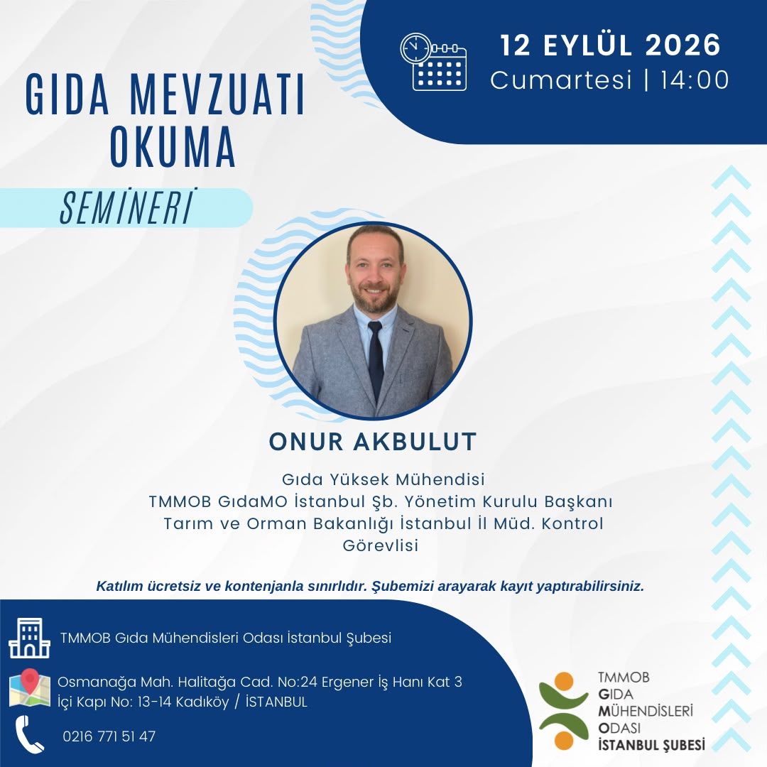 📢 GIDA MEVZUATI OKUMA SEMİNERİ DUYURUSU