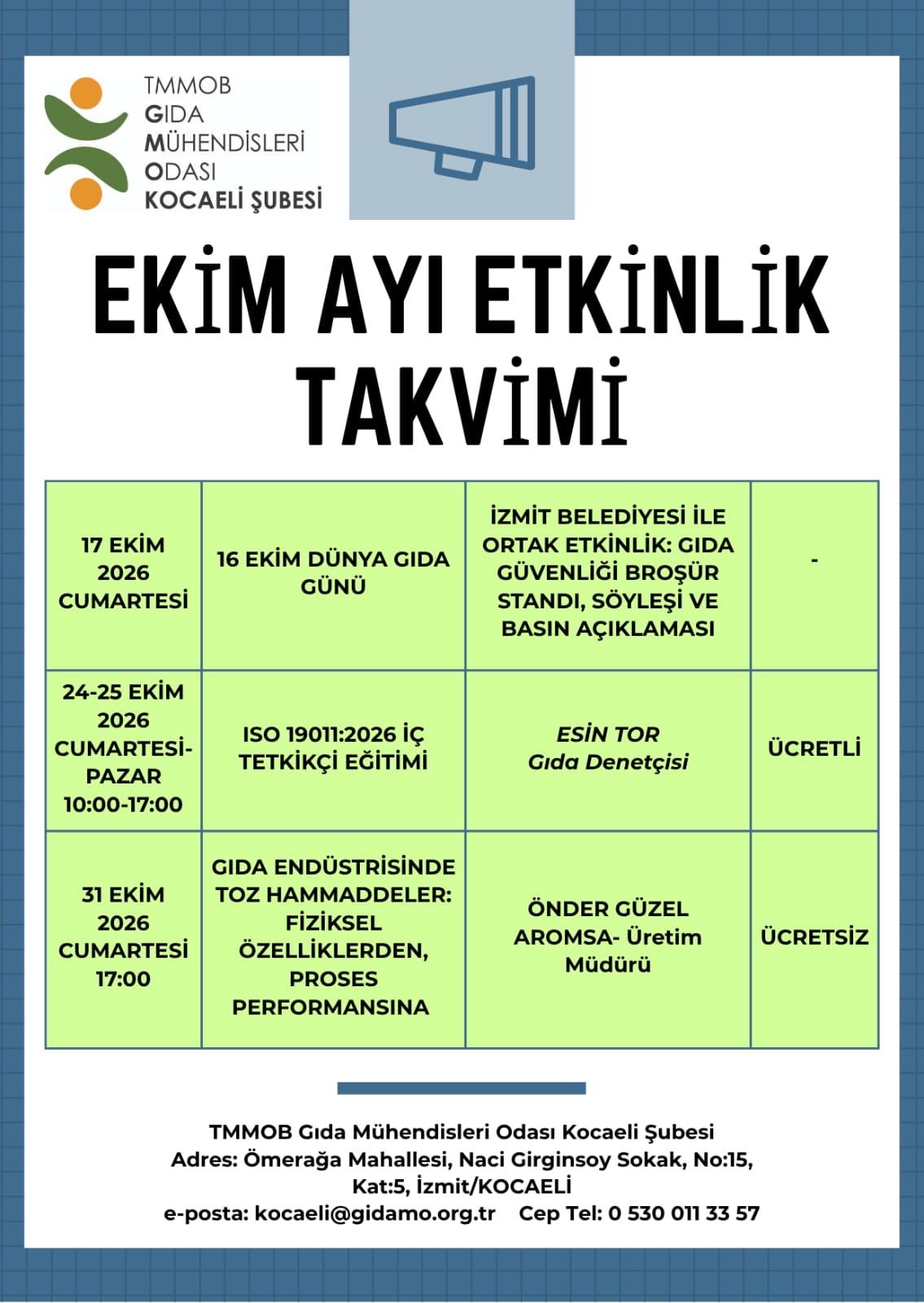Ekim Ayı Etkinlik Takvimimiz
