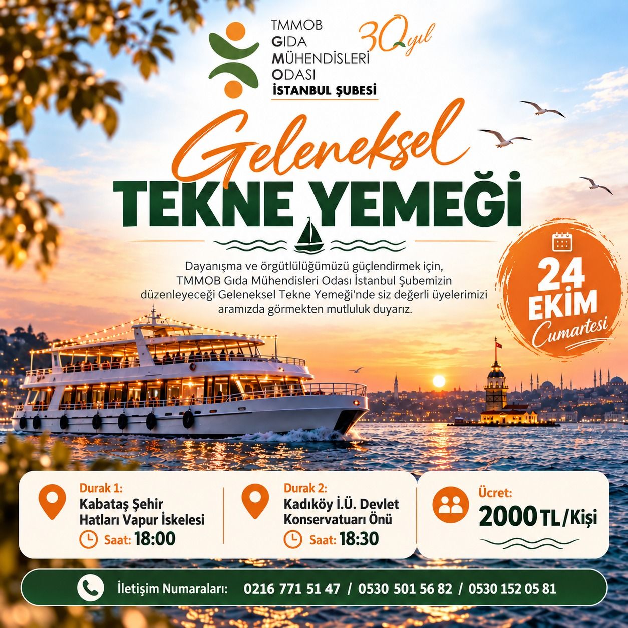 📢 24 EKİM CUMARTESİ AKŞAMI BOĞAZ’DA GELENEKSEL TEKNE YEMEĞİMİZE BEKLİYORUZ! 🚢🌊  