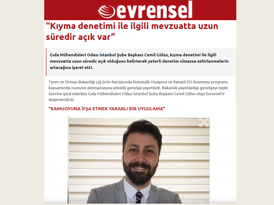 YÖNETİM KURULU BAŞKANIMIZ CEMİL GÜLSU- EVRENSEL GAZETESİ/  KIYMA DENETİMİ HAKKINDA RÖPORTAJ