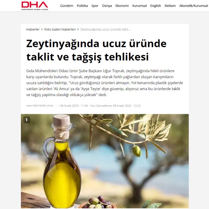 DHA: ZEYTİNYAĞINDA UCUZ ÜRÜNDE TAKLİT VE TAĞŞİŞ TEHLİKESİ