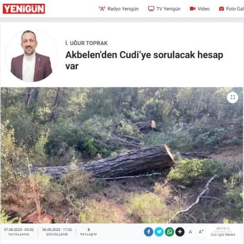 GAZETE YENİGÜN: AKBELEN'DEN CUDİ'YE SORULACAK HESAP VAR