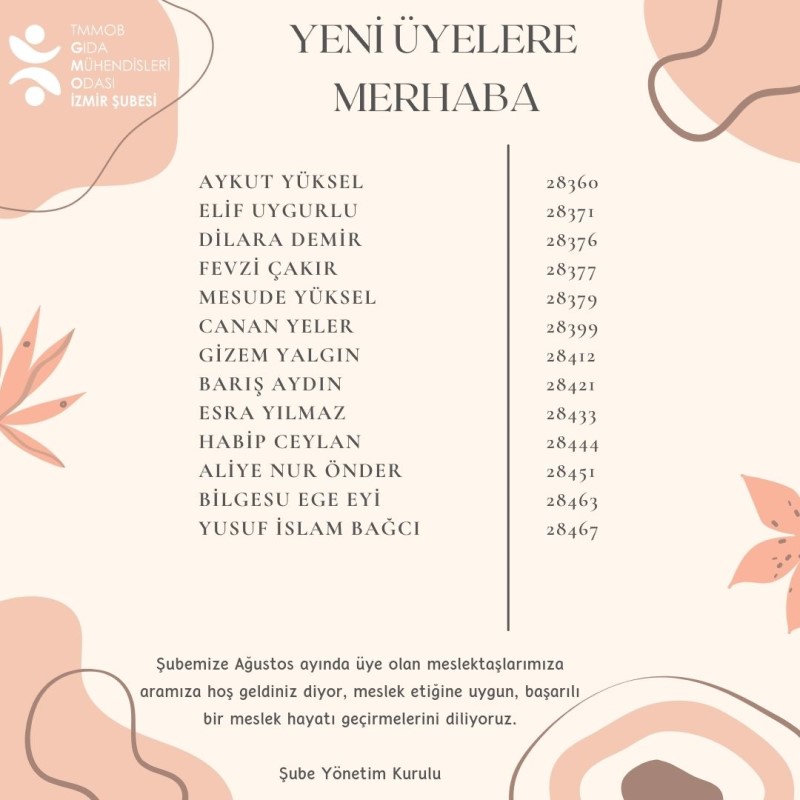 YENİ ÜYELERE MERHABA