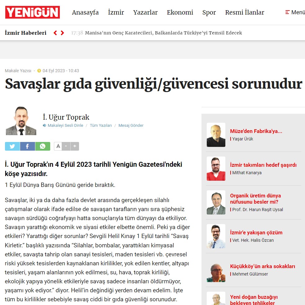 GAZETE YENİGÜN: SAVAŞLAR GIDA GÜVENLİĞİ/GÜVENCESİ SORUNUDUR