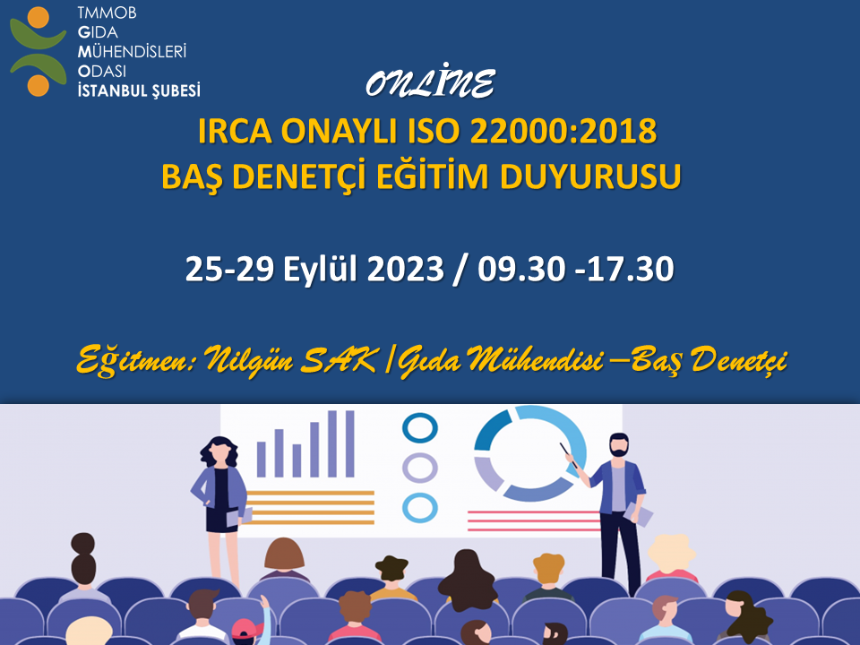 📢 ONLİNE IRCA ONAYLI ISO 22000:2018 GIDA GÜVENLİĞİ YÖNETİM SİSTEMİ BAŞ DENETÇİ EĞİTİM DUYURUSU