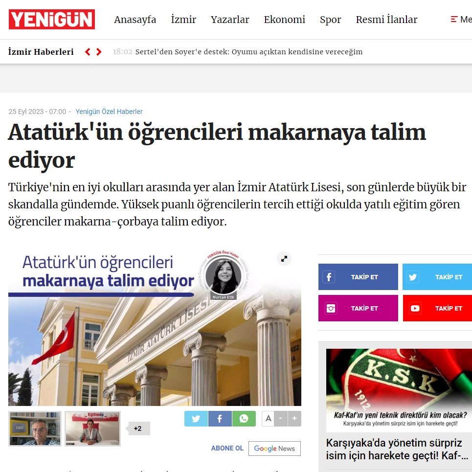 GAZETE YENİGÜN: ATATÜRK'ÜN ÖĞRENCİLERİ MAKARNAYA TALİM EDİYOR