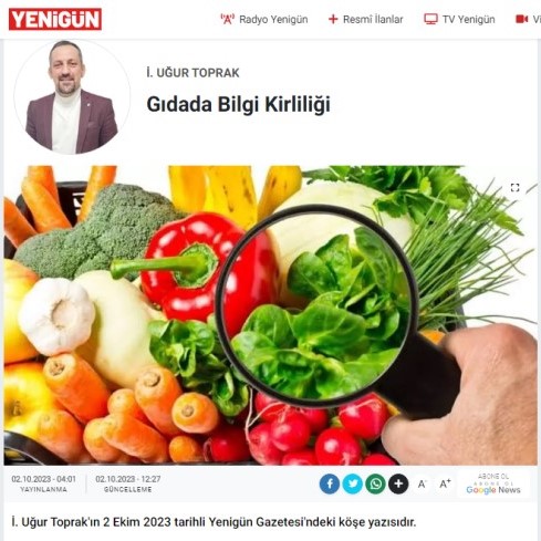GAZETE YENİGÜN: GIDADA BİLGİ KİRLİLİĞİ