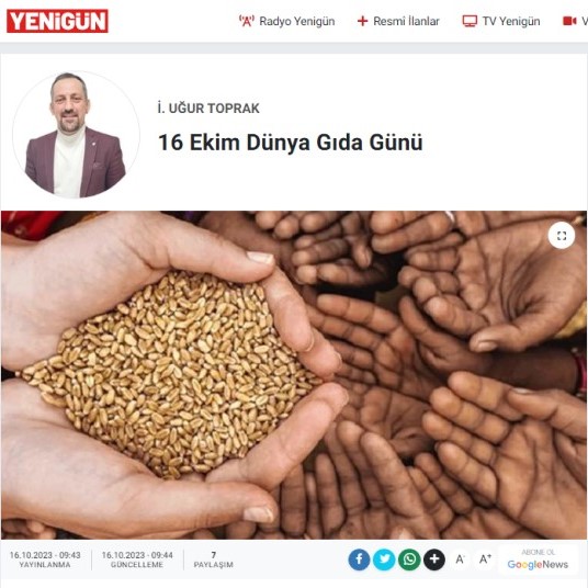 GAZETE YENİGÜN: 16 EKİM DÜNYA GIDA GÜNÜ