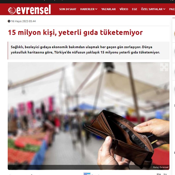 EVRENSEL: 15 MİLYON KİŞİ, YETERLİ GIDA TÜKETEMİYOR