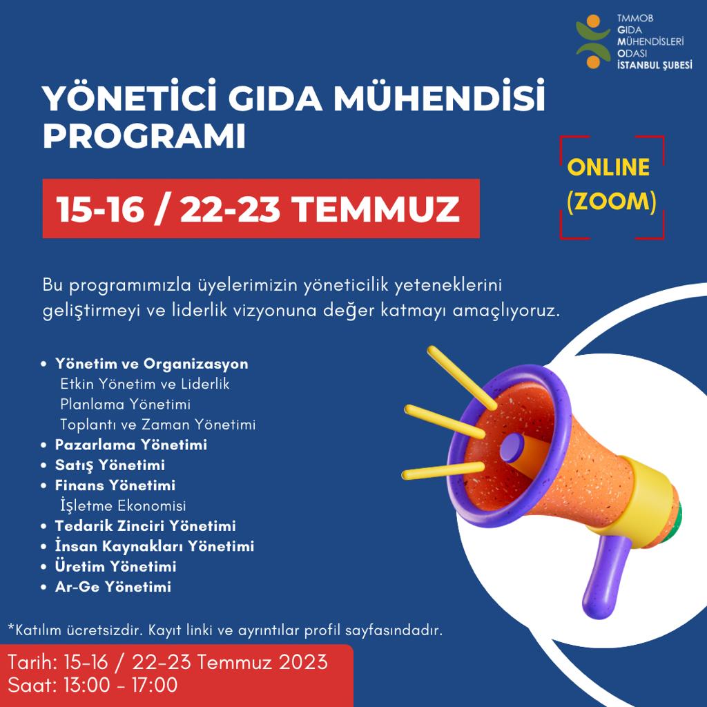 📢 YÖNETİCİ GIDA MÜHENDİSİ PROGRAMI DUYURUSU