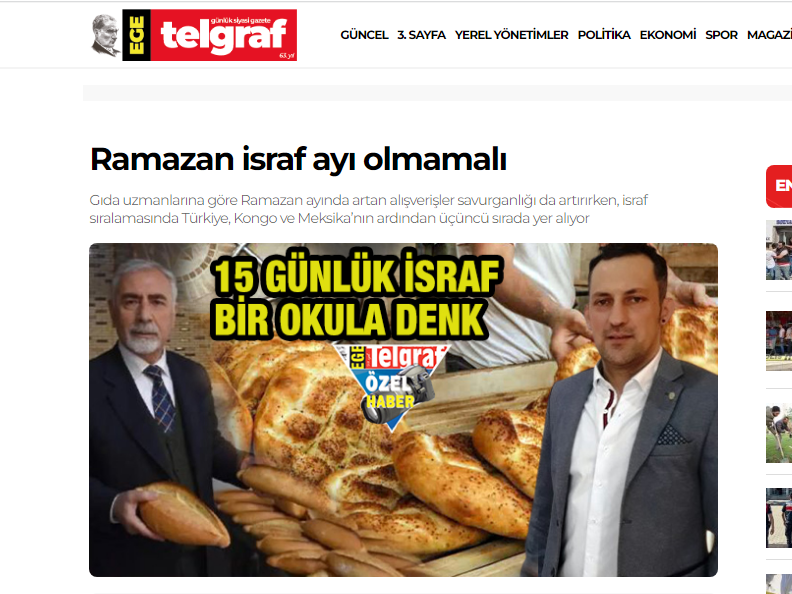 EGE TELGRAF: 15 GÜNLÜK İSRAF BİR OKULA DENK