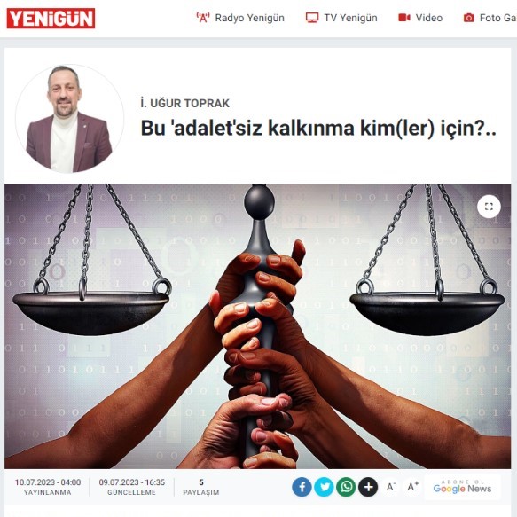 GAZETE YENİGÜN: BU 'ADALET'SİZ KALKINMA KİM(LER) İÇİN?..