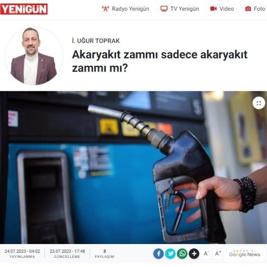 GAZETE YENİGÜN: AKARYAKIT ZAMMI SADECE AKARYAKIT ZAMMI MI?