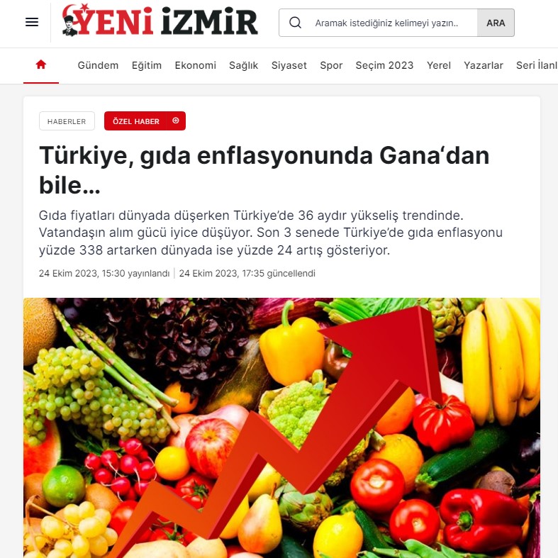 YENİ İZMİR: TÜRKİYE GIDA ENFLASYONUNDA GANA'DAN BİLE...