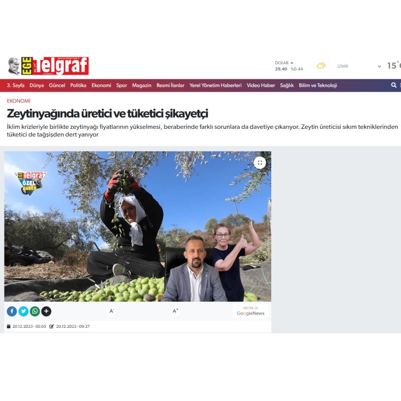 EGE TELGRAF: "ZEYTİNYAĞINDA ÜRETİCİ VE TÜKETİCİ ŞİKAYETÇİ"