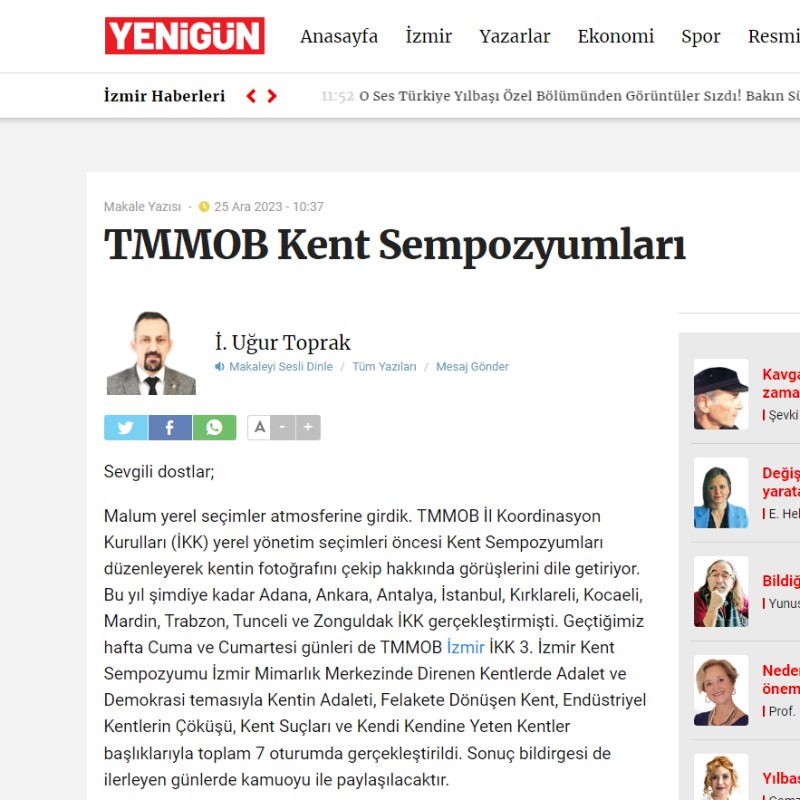 GAZETE YENİGÜN: TMMOB KENT SEMPOZYUMLARI