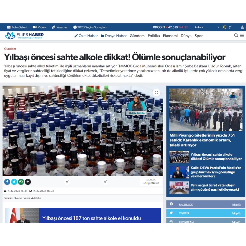 ELİPS HABER: YILBAŞI ÖNCESİ SAHTE ALKOLE DİKKAT! ÖLÜMLE SONUÇLANABİLİYOR